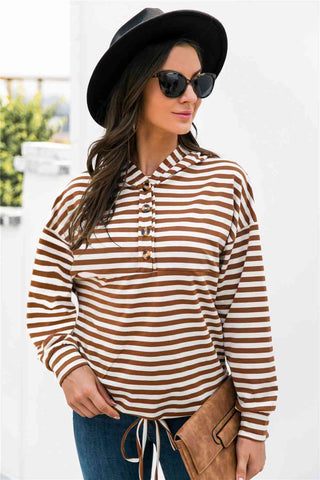 Striped Half-Button Hoodie Hoodies For All Kind