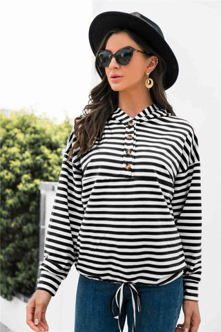 Striped Half-Button Hoodie Hoodies For All Kind