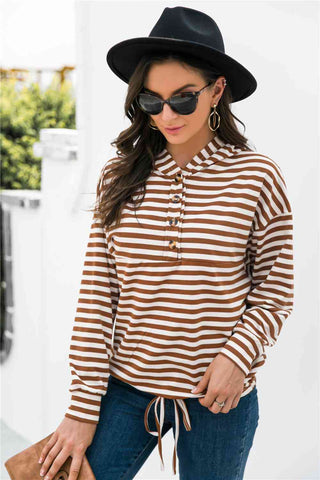 Striped Half-Button Hoodie Hoodies For All Kind