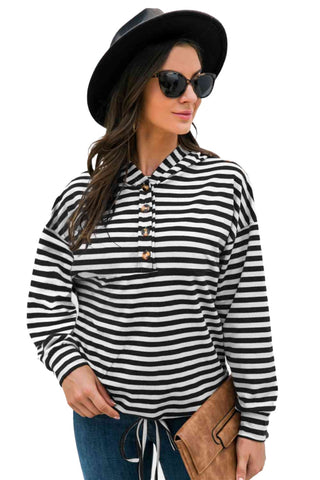 Striped Half-Button Hoodie Hoodies For All Kind