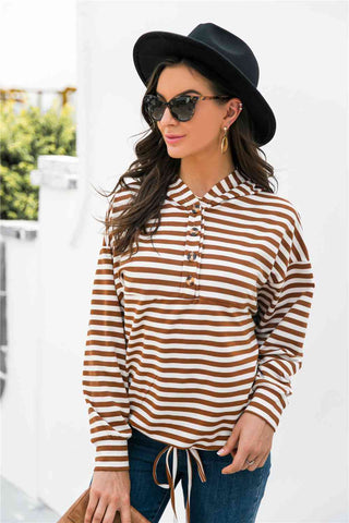 Striped Half-Button Hoodie Hoodies For All Kind