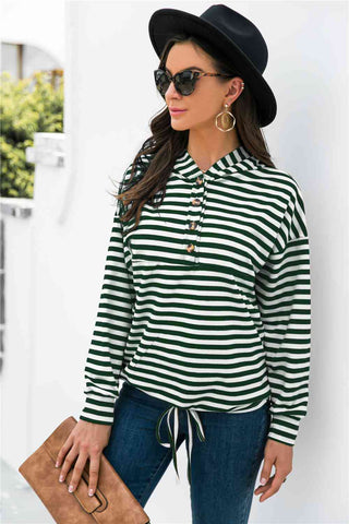 Striped Half-Button Hoodie Hoodies For All Kind