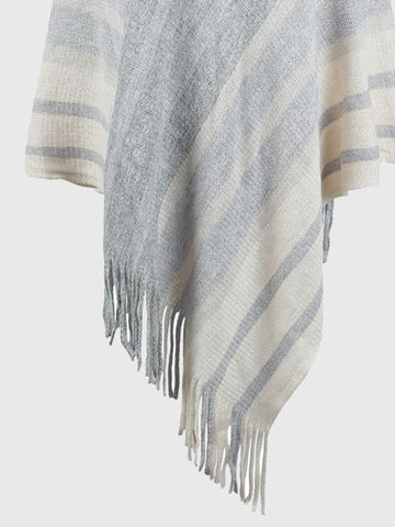 Striped Fringe Hem Hooded Poncho | Hoodies For All Kind