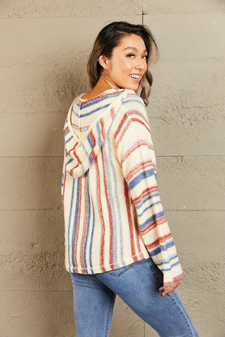 Striped Hooded Sweater with Kangaroo Pocket | Hoodies For All Kind