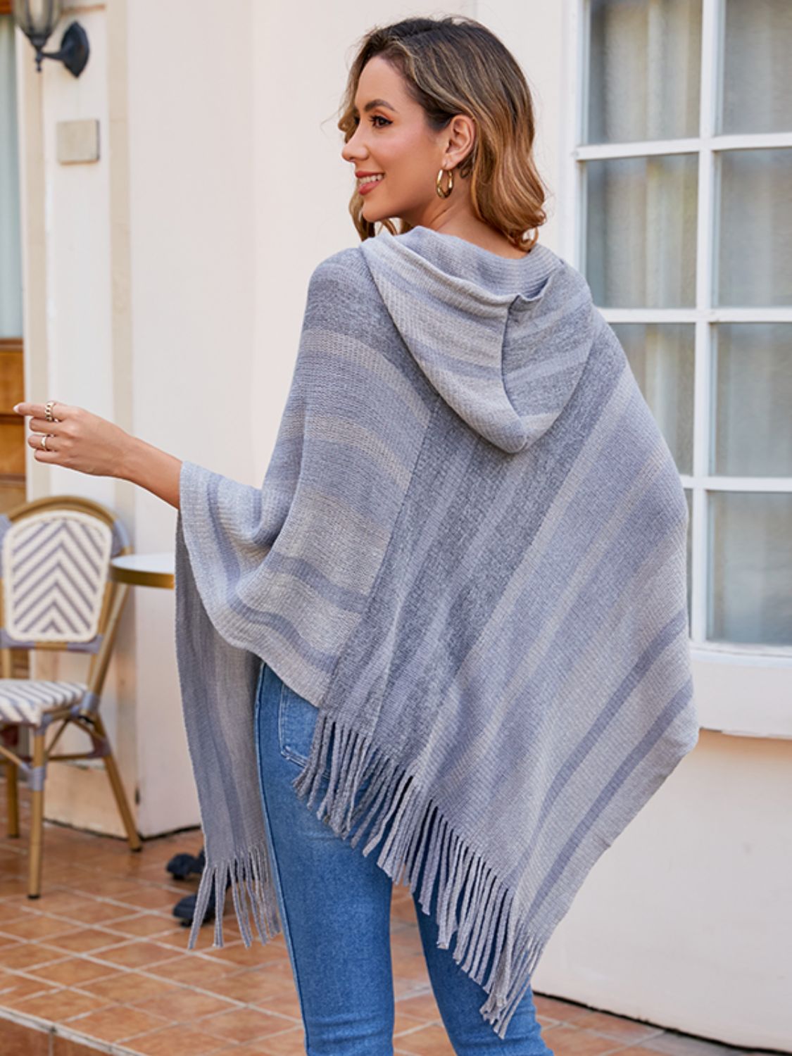 Striped Fringe Hem Hooded Poncho | Hoodies For All Kind