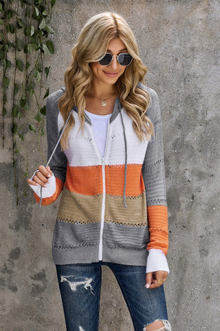 Zip-Up Raglan Sleeve Openwork Hooded Cardigan | Hoodies For All Kind